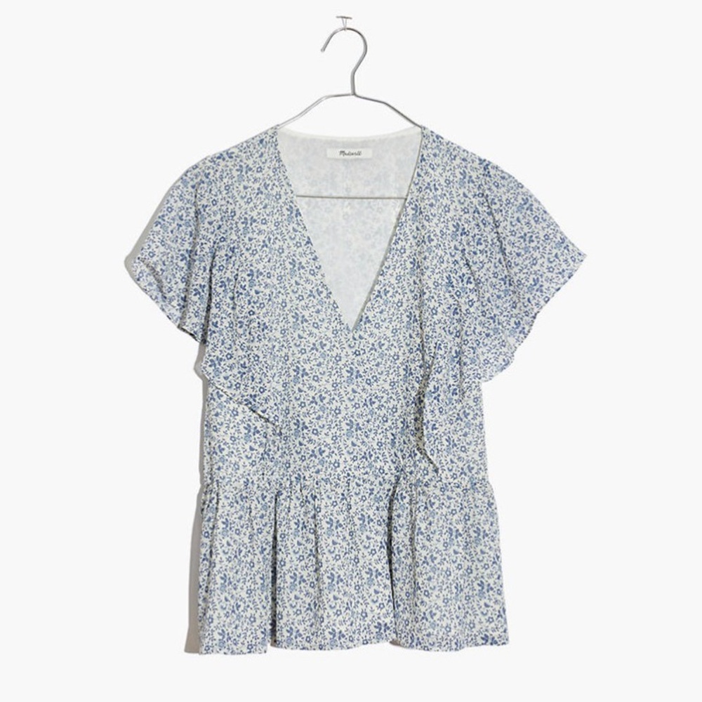 Madewell Ruffle-Sleeve Peplum Top Americana Floral